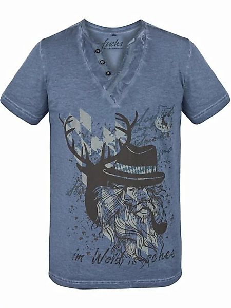 FUCHS T-Shirt Trachten T-Shirt Rups blau aus 100 % Baumwolle günstig online kaufen