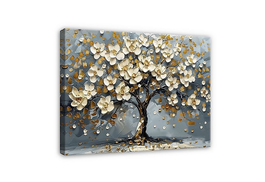 Wallarena Leinwandbild Baum Blumen Grau 3D Effekt Bilder Wandbild XXL Leinw günstig online kaufen