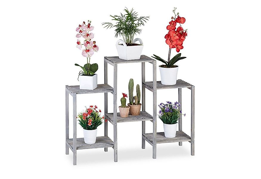 relaxdays Pflanzentreppe Graues Blumenregal aus Holz, M günstig online kaufen