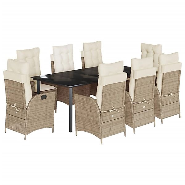 vidaXL 9-Tlg Garten-Essgruppe mit Kissen Beige Poly Rattan 3213252 günstig online kaufen