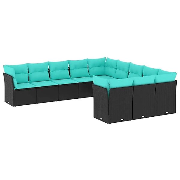 vidaXL 11-Tlg Gartensofa-Set mit Kissen Schwarz Polyrattan 3218407 günstig online kaufen
