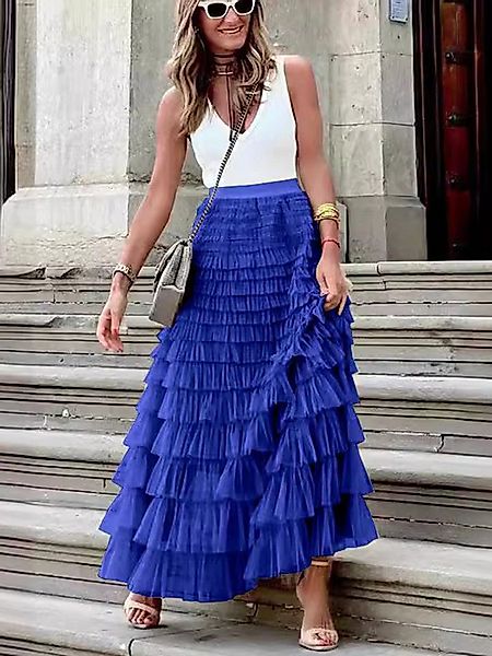 DEBAIJIA Meshrock Damen Frühling Herbst geschichteter Tüll-Tortenrock günstig online kaufen