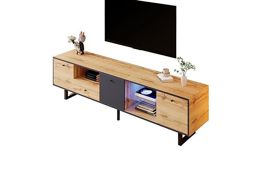 Merax Lowboard Industrial mit Schublade und Türen, TV-Schrank mit LED und E günstig online kaufen