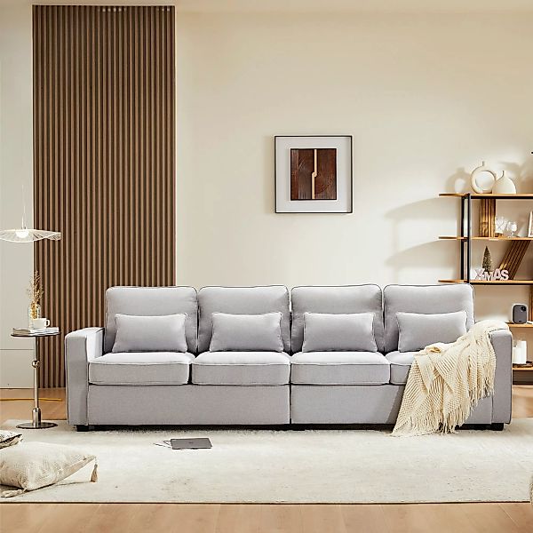 Sofa 3 Sitzer Große 4-Sitzer Sofa Leinenoptik mit Taschen an den Armlehnen günstig online kaufen