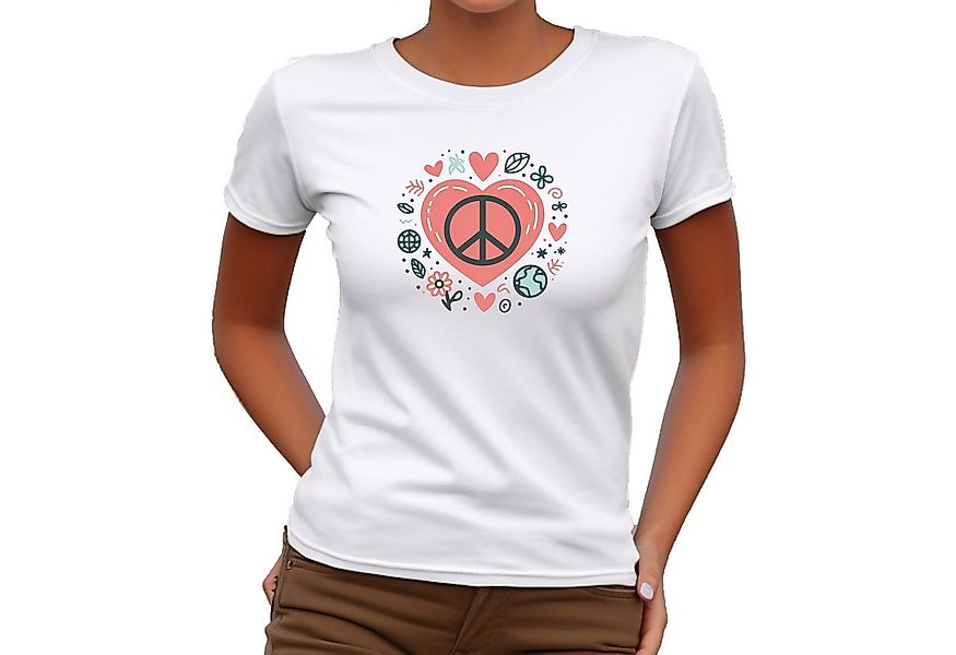 Banco T-Shirt Damen Herz Frieden Liebe Sommershirt Kurzarm langlebiger Druc günstig online kaufen