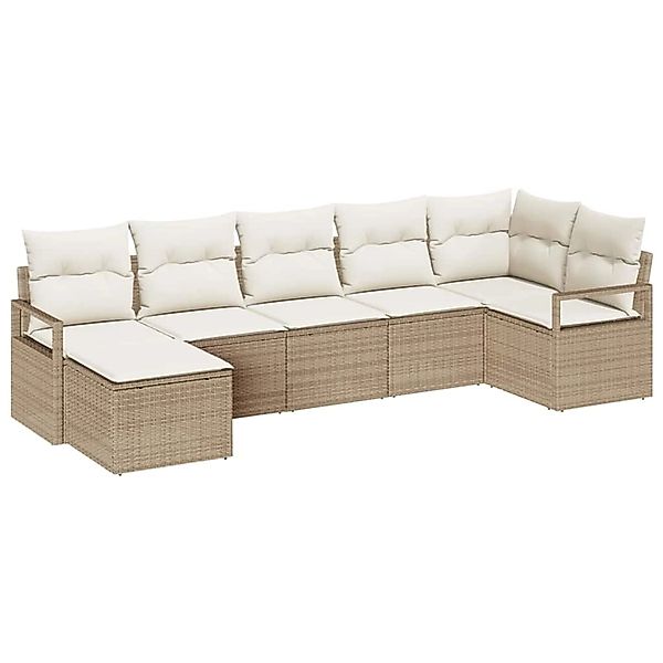 vidaXL Garten-Sofa-Set 7-Tlg Beige Poly Rattan 3346471 günstig online kaufen