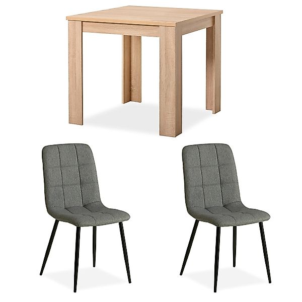 Homestyle4u Essgruppe mit Tisch Natur und 2 Polsterstühlen Grau 2377 günstig online kaufen