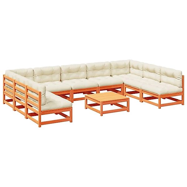 vidaXL 10-Tlg Garten-Sofagarnitur mit Kissen Wachsbraun Kiefernholz 3299597 günstig online kaufen