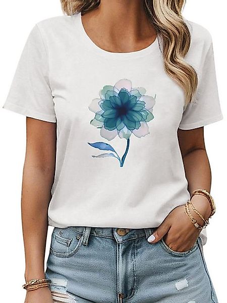 PYL Kurzarmshirt .Damen Bequemes Sommer Kurzarmbluse Locker Blumen Print-Sh günstig online kaufen