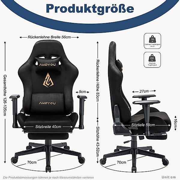 ANDYOU Gaming-Stuhl mit atmungsaktivem Alcantara-Bezug, drehbar, günstig online kaufen