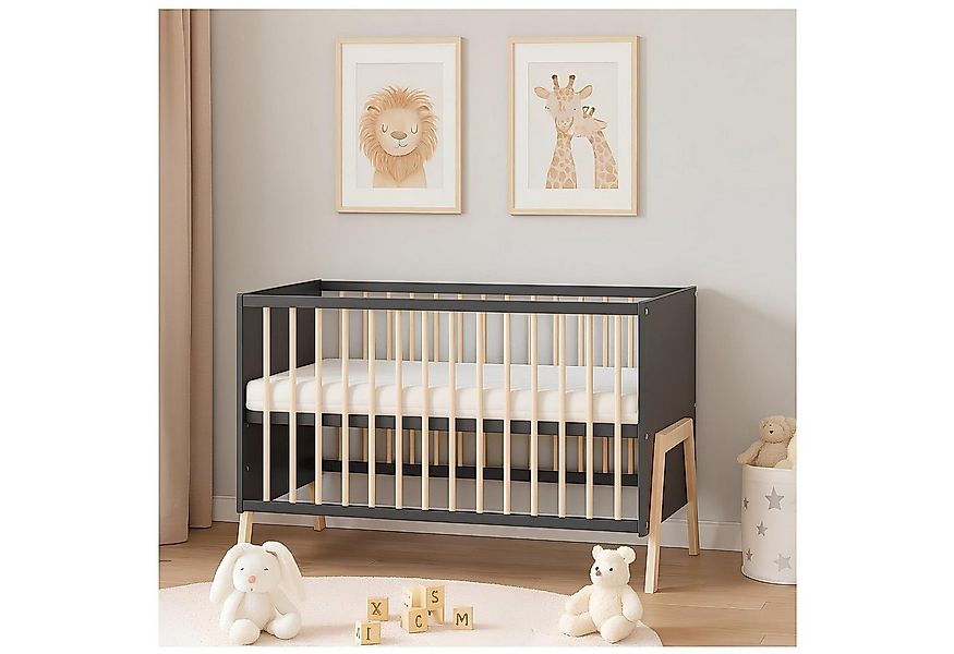 Baby-Delux Babybett Juna Anthrazit Kiefer, Kinderbett 60x120 weiß Kiefer Sc günstig online kaufen