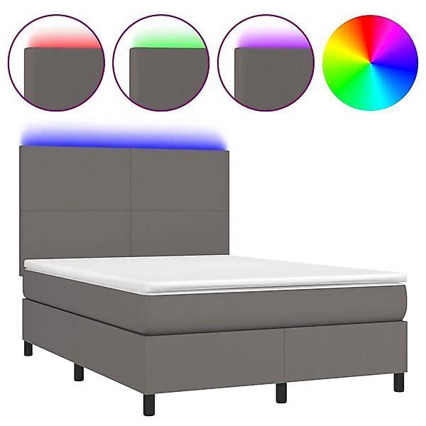 vidaXL Boxspringbett mit Matratze & LED Grau 140x200 cm Kunstleder1467805 günstig online kaufen