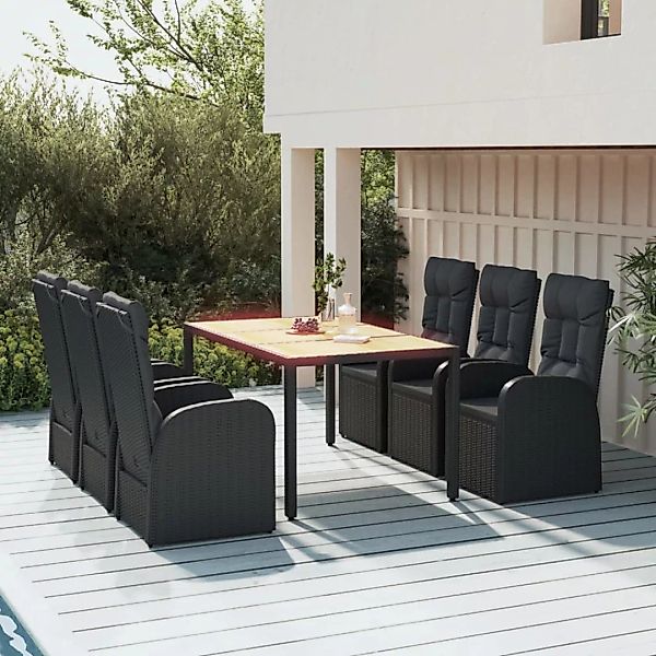 Vidaxl 7-tlg. Garten-essgruppe Mit Kissen Schwarz Poly Rattan günstig online kaufen