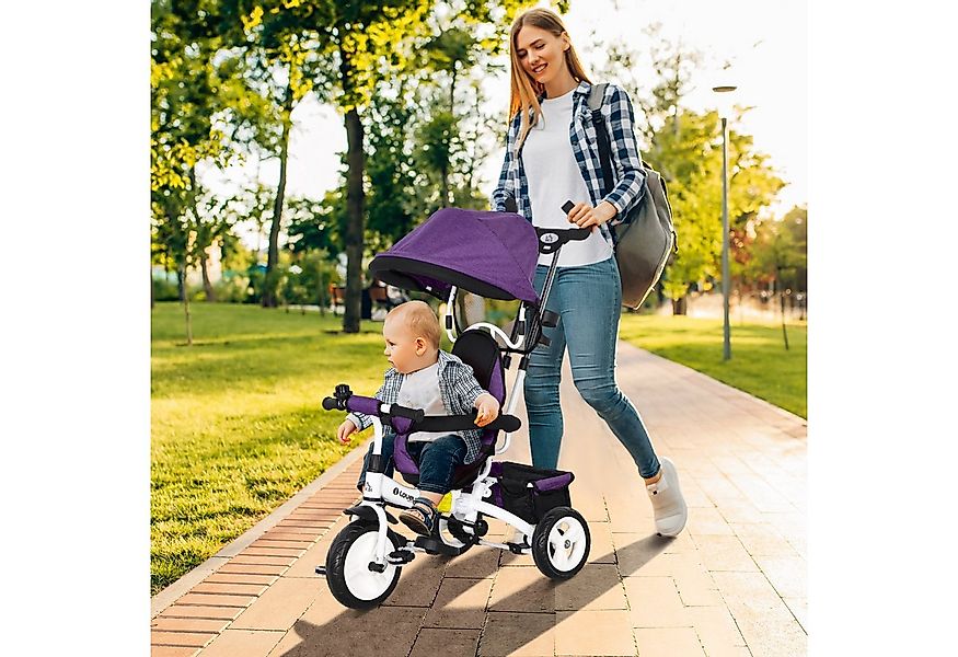 HOMCOM Dreirad 6-in-1 Kinderdreirad mit Schiebestange, Dach, Gurt, Ablageko günstig online kaufen