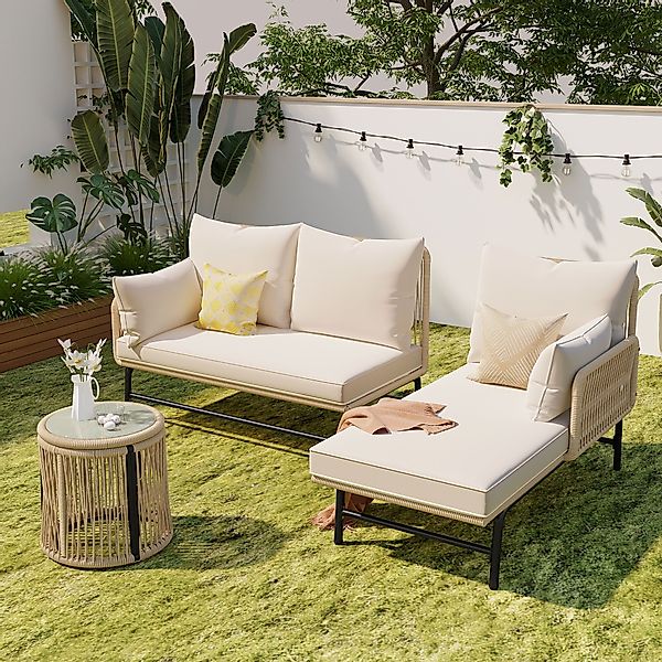 Flieks Gartenlounge-Set, (3-tlg), Gartenmöbel 4-Sitzer Gruppe günstig online kaufen
