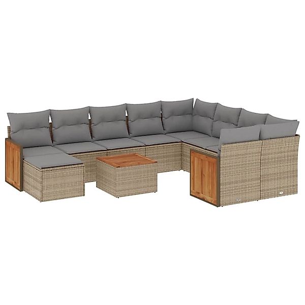 vidaXL 11-Tlg Garten-Sofagarnitur mit Kissen Beige Poly Rattan 3228243 günstig online kaufen