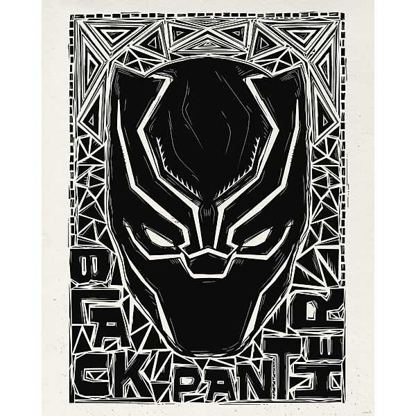 Komar Wandbild Marvel Black Panther Lino-Cut Helmet 40 cm x 50 cm Schwarz-W günstig online kaufen