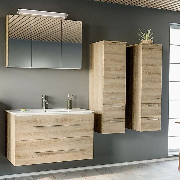 Lomadox Badezimmer Set mit 100cm Mineralguss-Waschtisch & LED-Spiegelschran günstig online kaufen
