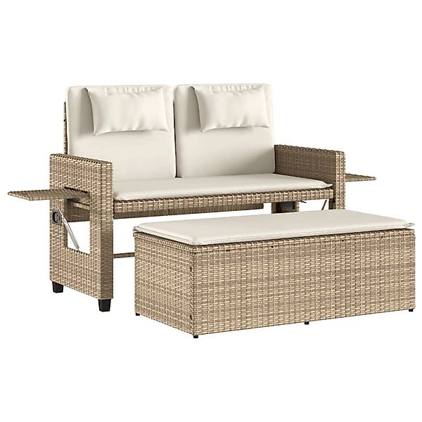 furnicato Gartenbank Verstellbar mit Kissen Beige Poly Rattan günstig online kaufen