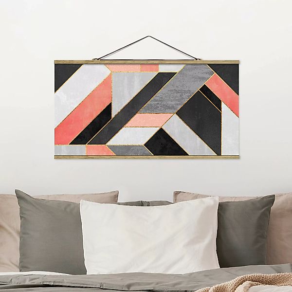 Stoffbild Abstrakt mit Posterleisten - Querformat Geometrie Rosa und Gold günstig online kaufen