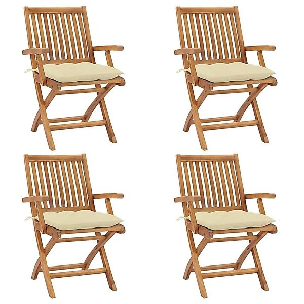 vidaXL Klappbare Gartenstühle mit Kissen 4 Stk Massivholz Teak 3072740 günstig online kaufen