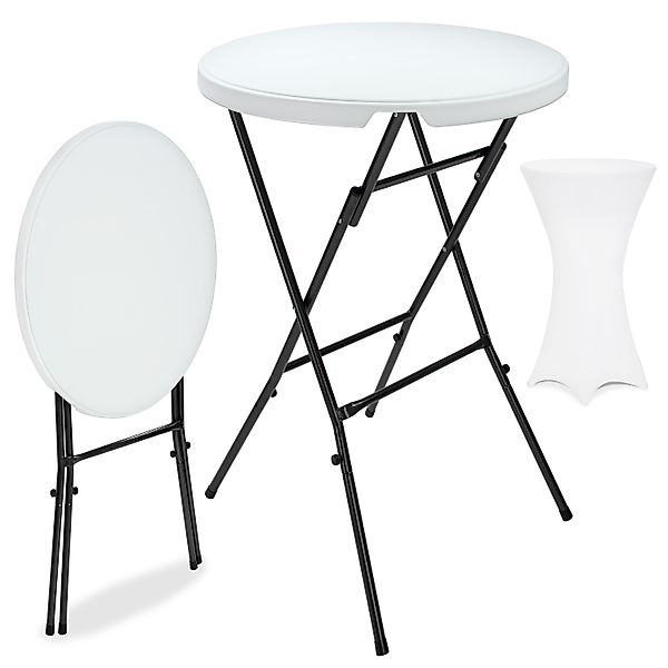 Stehtisch Weiß mit Husse Weiß Ø72cm klappbar 110cm Höhe günstig online kaufen