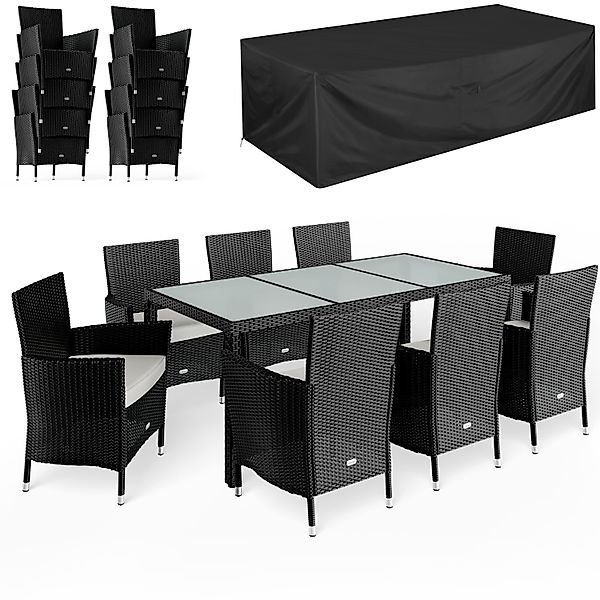 Polyrattan Garten-Sitzgruppe Bali 9-tlg Schwarz mit Abdeckung günstig online kaufen