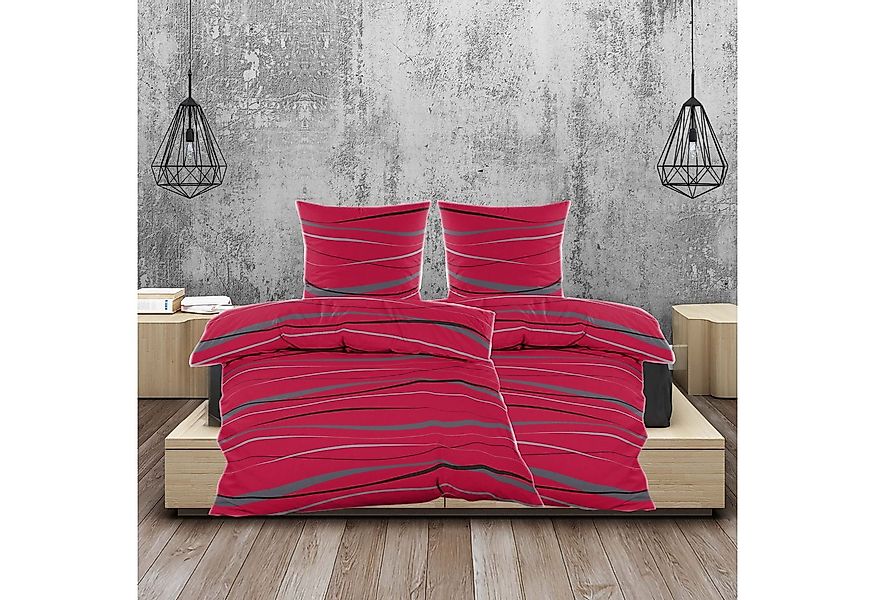 Casa Colori Bettwäsche Biber Bettwäsche 135x200 cm Rot mit Wellenmuster, Bi günstig online kaufen