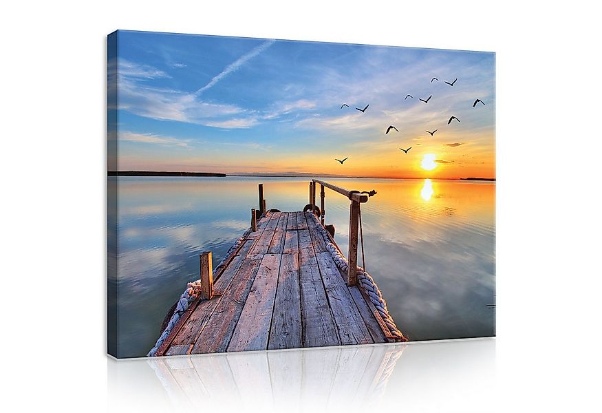 Wallarena Leinwandbild Meer Sonnenuntergang See Brücke Wandbilder Wand Deko günstig online kaufen