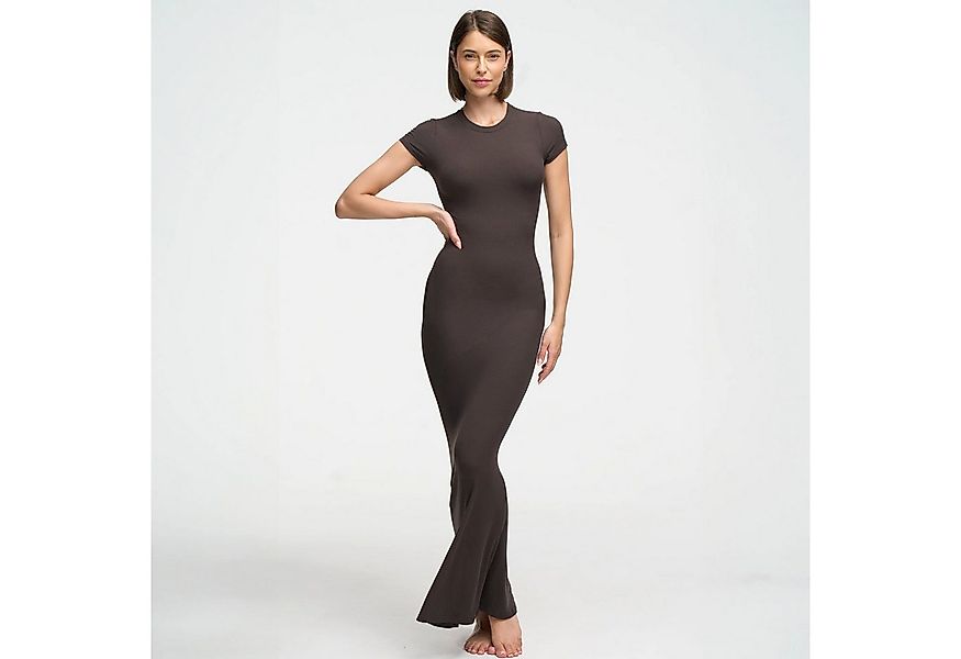 Creamy Fabrics Jerseykleid Ribbed T-Shirt Maxikleid-Ash Brown-L (1-tlg) günstig online kaufen