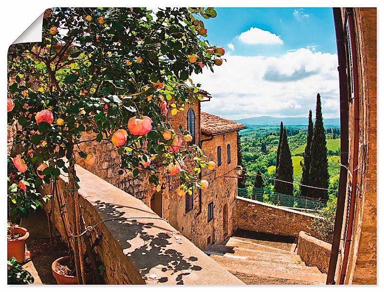 Artland Wandbild "Rosen auf Balkon Toskanalandschaft" Garten 1 Stk. tlg. al günstig online kaufen