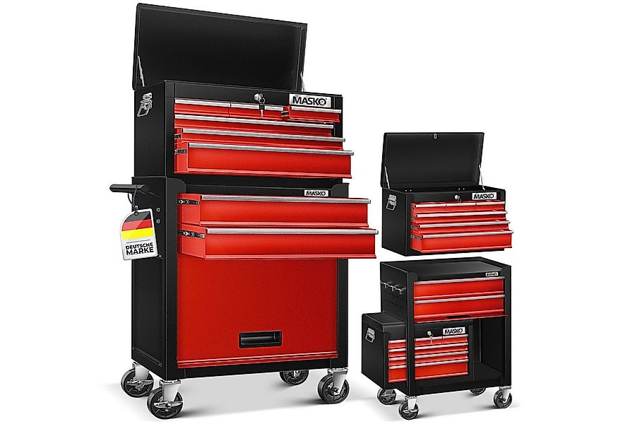 MASKO Werkstattwagen, rot, Werkzeugwagen inklusive Koffer 9 Fächer Abschlie günstig online kaufen