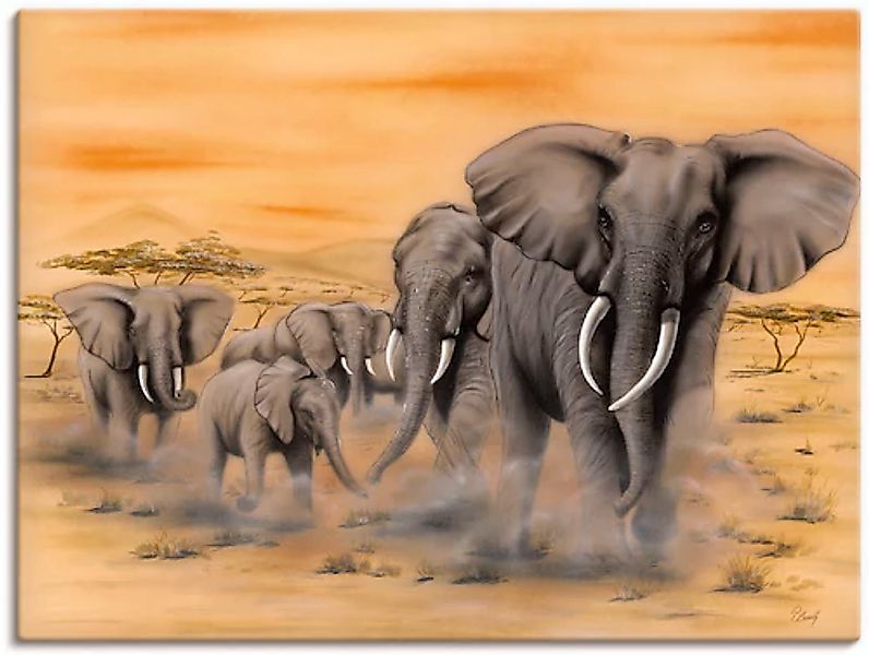 Artland Wandbild »Steppenelefanten« Elefanten Bilder 1 Stk. tlg. auf Holzra günstig online kaufen