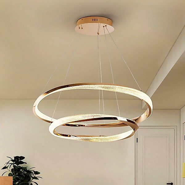 LED-Hängelampe Orbitas, Ø 80 cm, goldfarben, Metall, Dimmer günstig online kaufen