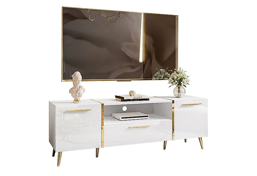 Lookway Lowboard ONYX TV-Schrank auf goldenen Beinen Hochglanz 158 cm Griff günstig online kaufen