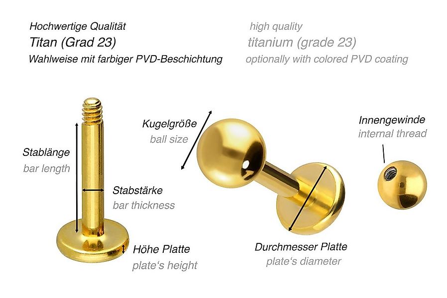 PIERCINGLINE Piercing-Set Titan Labret (Labrets, 1-tlg) günstig online kaufen