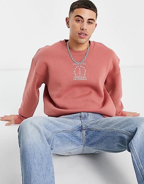 Topman – Oversize-Sweatshirt in Rot mit „Oakland“-Textprint günstig online kaufen