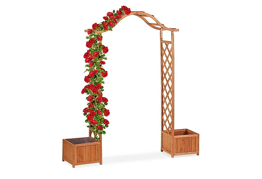 relaxdays Rosenbogen Holz-Rosenbogen mit 2 Pflanzkübeln günstig online kaufen