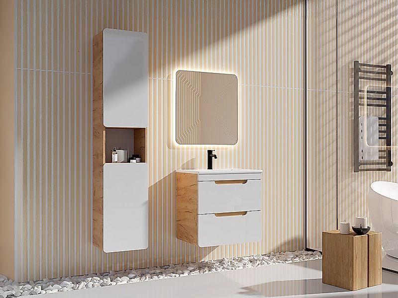 Waschbeckenunterschrank hängend mit Einbauwaschbecken & Badhochschrank - Ho günstig online kaufen