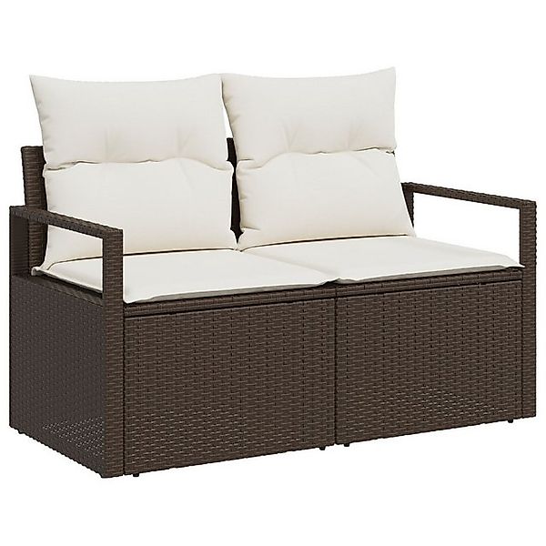 vidaXL Loungesofa Gartensofa 2-Sitzer mit Stauraum und Kissen Braun Poly Ra günstig online kaufen