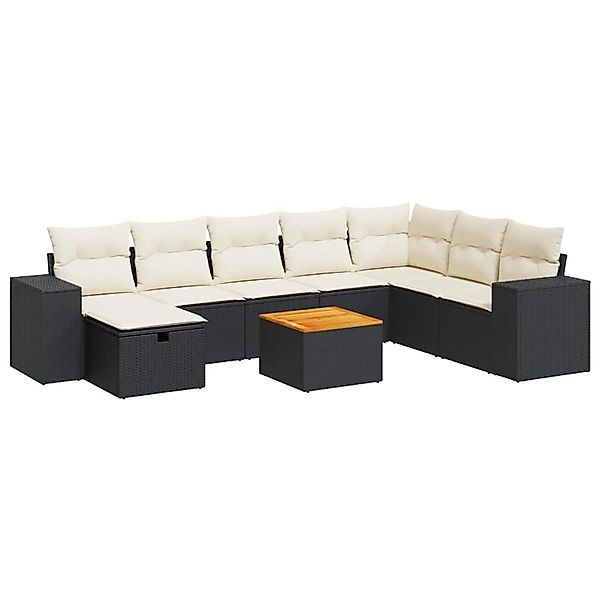vidaXL 9-Tlg Garten-Sofagarnitur mit Kissen Schwarz Poly Rattan 3325885 günstig online kaufen