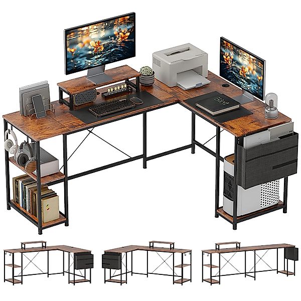 HOMCOM L-förmiger Schreibtisch Stahl Rustikal-Braun 168L x 120B x 90H cm günstig online kaufen