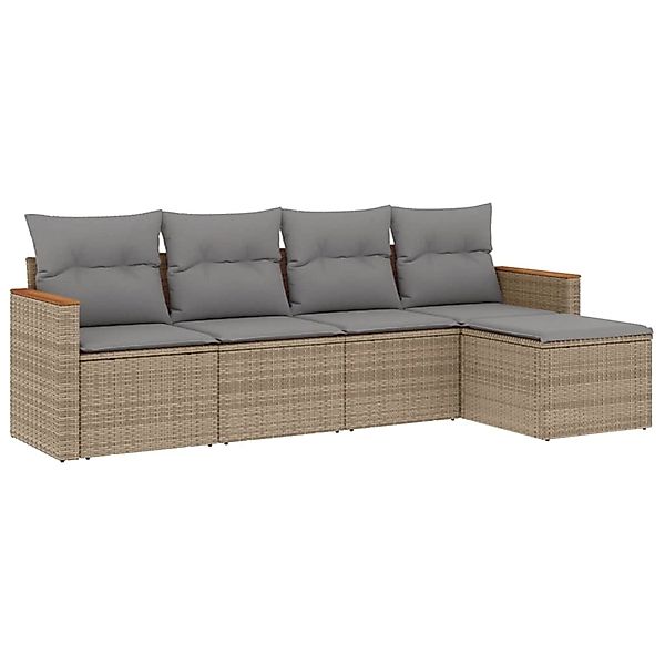 vidaXL 5-Tlg Garten-Sofagarnitur mit Kissen Beige Poly Rattan 3225919 günstig online kaufen