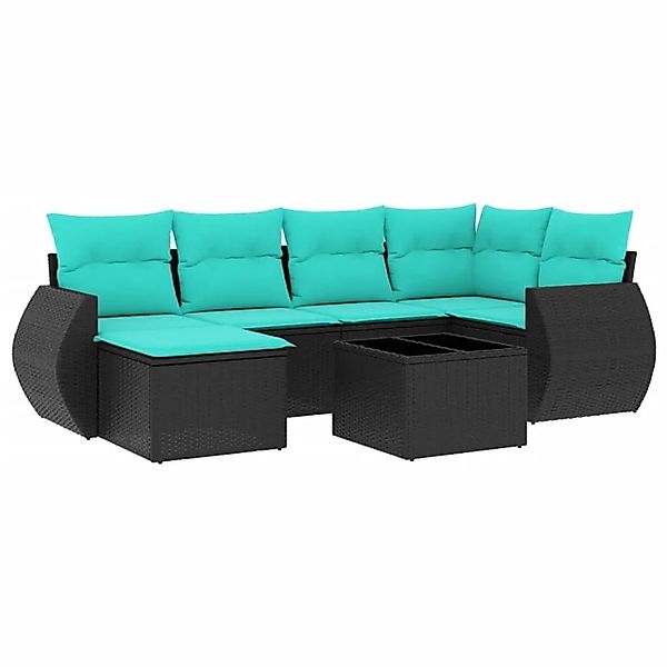 vidaXL 7-Tlg Gartensofa-Set mit Kissen Schwarzes Polyrattan 3221666 günstig online kaufen