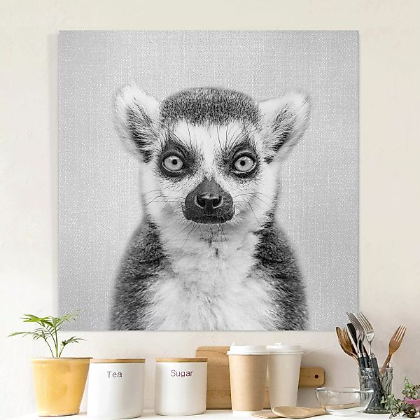 Leinwandbild Lemur Ludwig Schwarz Weiß günstig online kaufen