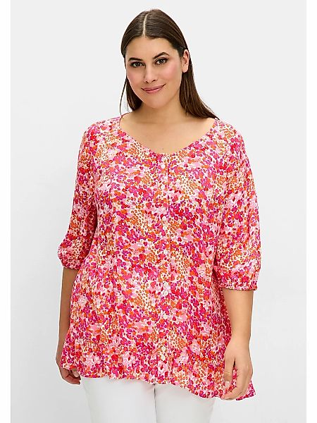 Sheego Druckbluse "Große Größen", mit weitem Ausschnitt und Volant am Saum günstig online kaufen