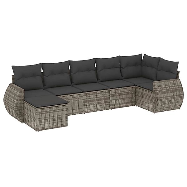 vidaXL 7-Tlg Garten-Sofagarnitur mit Kissen Grau Poly Rattan 3254017 günstig online kaufen