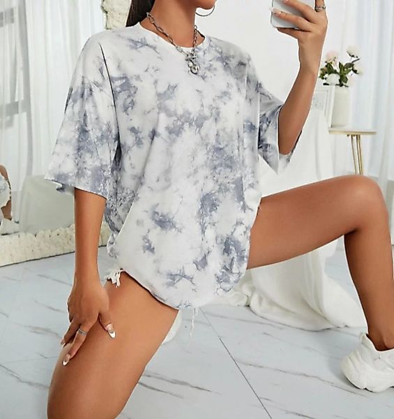 FIDDY Blusentop Schulterfreies, übergroßes Batik-T-Shirt mit Batikmuster günstig online kaufen