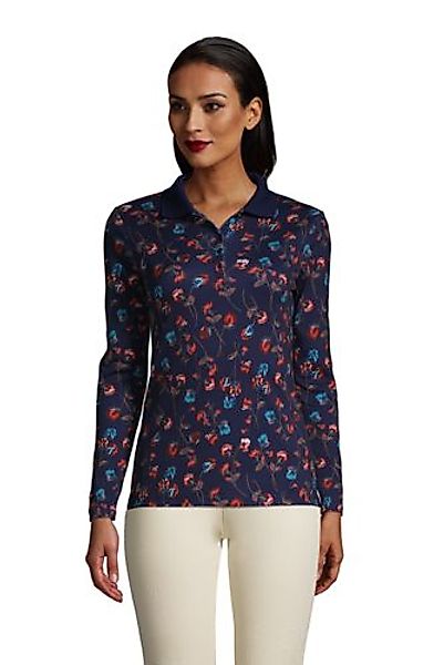 Supima-Poloshirt mit langen Ärmeln, Damen, Größe: L Normal, Blau, Baumwolle günstig online kaufen