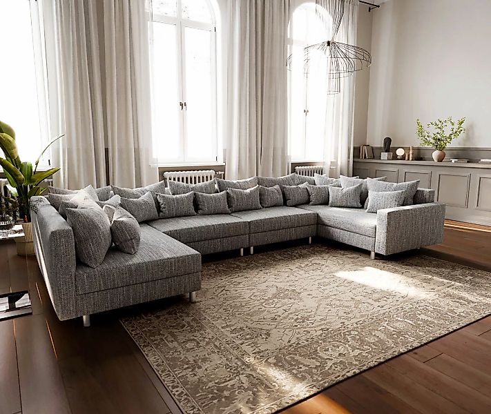 Wohnlandschaft Clovis XL Hellgrau Strukturstoff Modulsofa Armlehne günstig online kaufen
